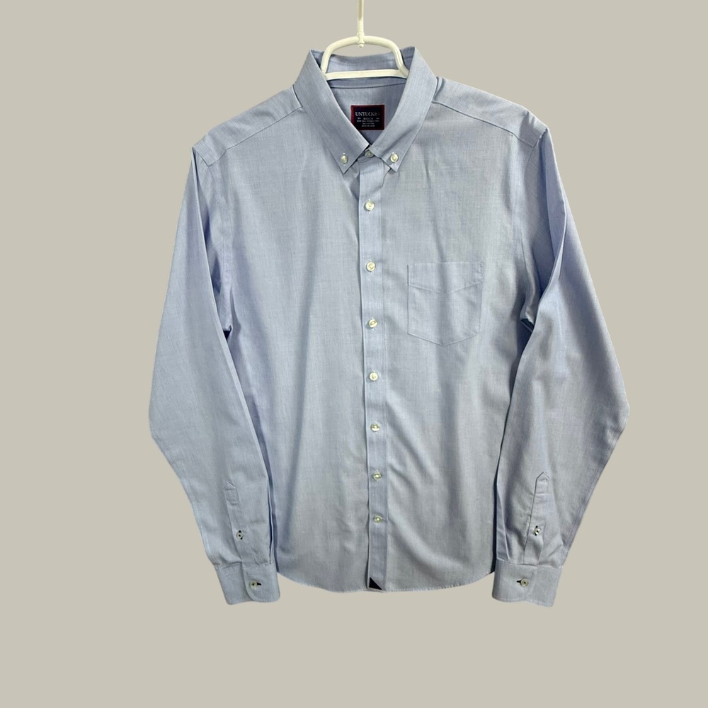 UNTUCKit Slim Tall Wrinkle Free Button Down Shirt Mens Medium Light Blue Cotton